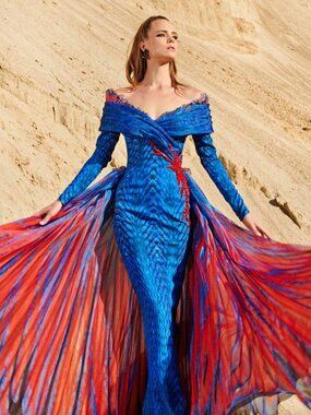 Fouad Sarkis Luxury Blue/Orange dress